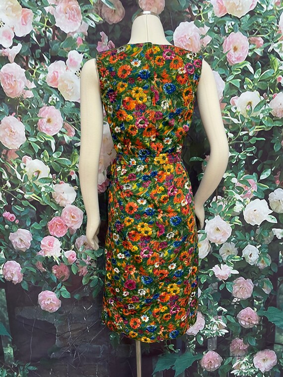 70s Tori Richard Green Floral Sheath Dress Holida… - image 8