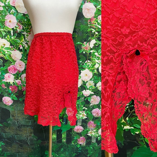 60s Glydons Red Floral Chantilly Lace Half Slip Small
