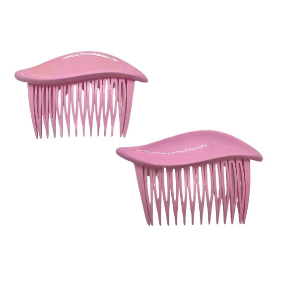 70s Goody Pink Fashion Hair Comb Pair Set of Two Gem