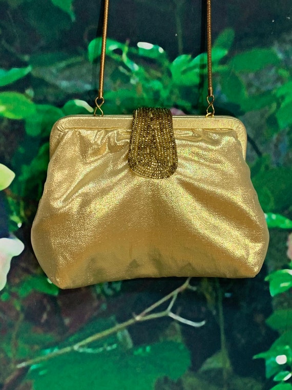 80s La Regale Gold Lame Purse Beaded Shoulder Bag