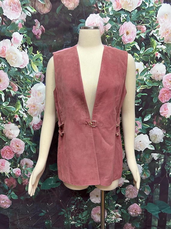 70s Pink Suede Vest Mod Buckle by PSI Large Vest Retro