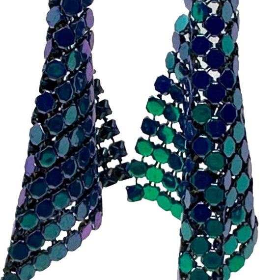 70s Blue Mesh Long Drop Earrings Disco - image 4