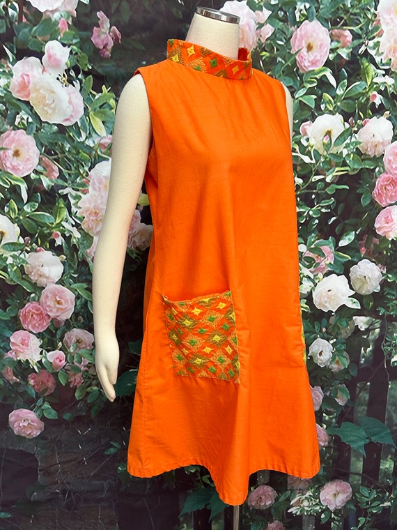 60s Carol Brent Orange Embroidered Swing Dress - image 7