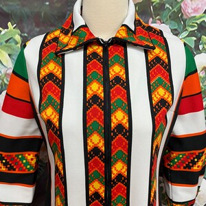 70s Jon McCauley Mod Zip Front Dress Ethnic Print image 3