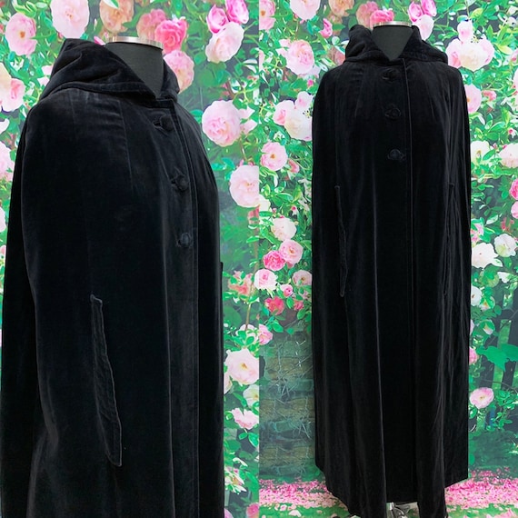 60s Brittany Bay Black Velvet Cape Hooded Cloak