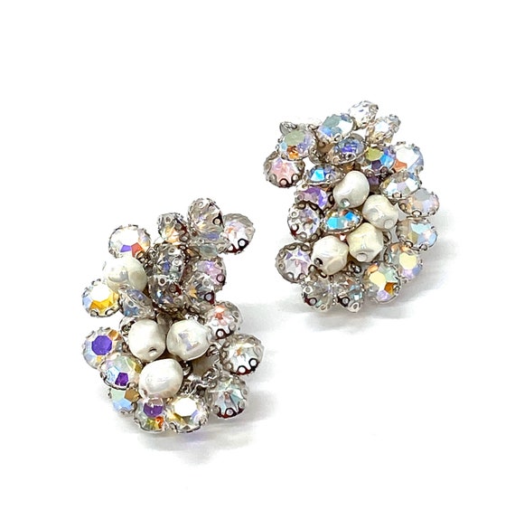 60s AB Cha Cha Earrings Crescent Moon Dangle Bead