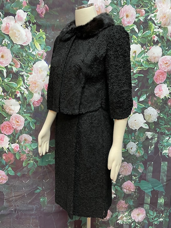 50s Italian Black Ribbon Soutache Skirt Suit Mink… - image 4