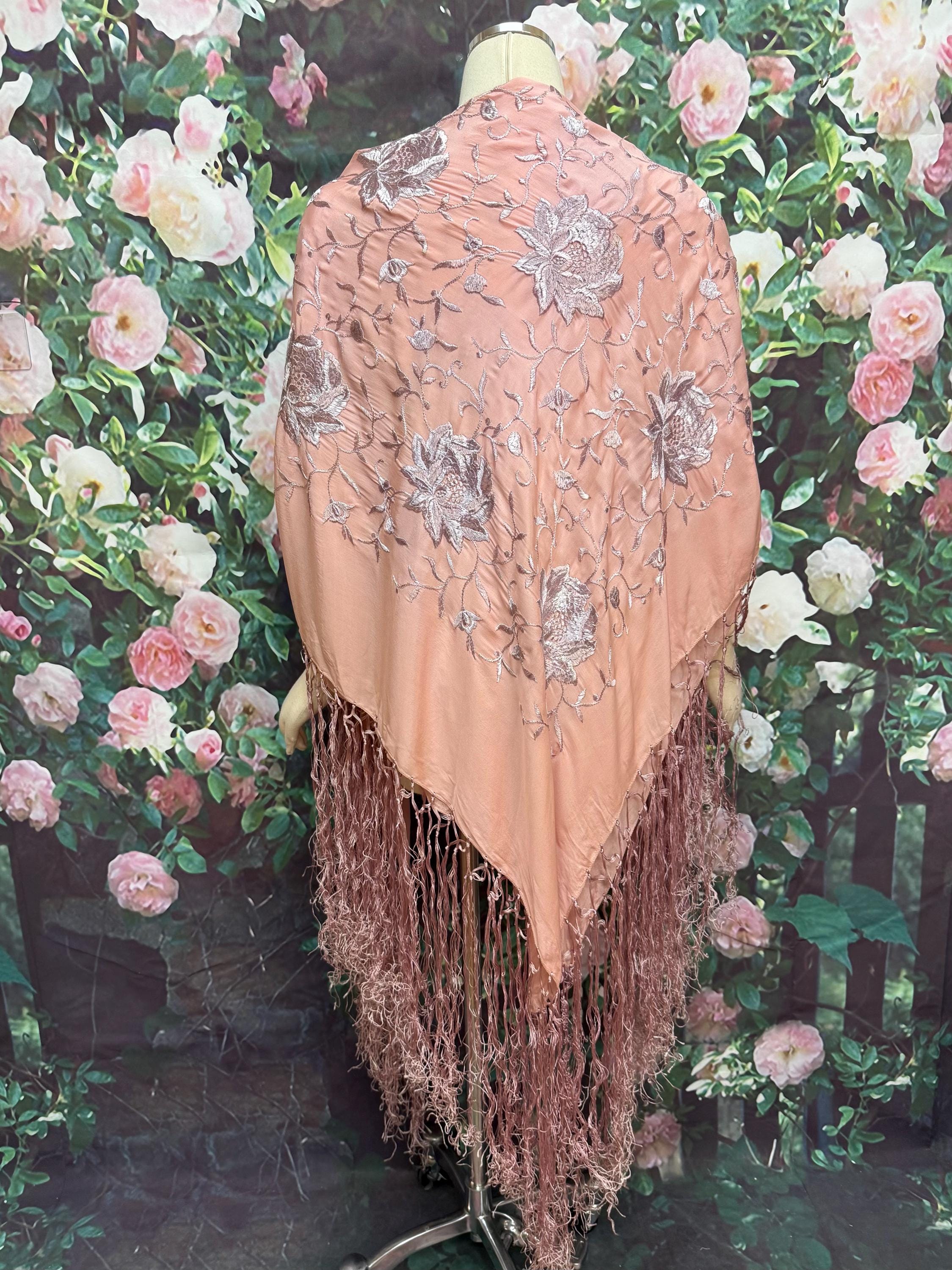 20s Pink Silk Fringe Floral Piano Shawl Embroidered Flowers XL - Etsy