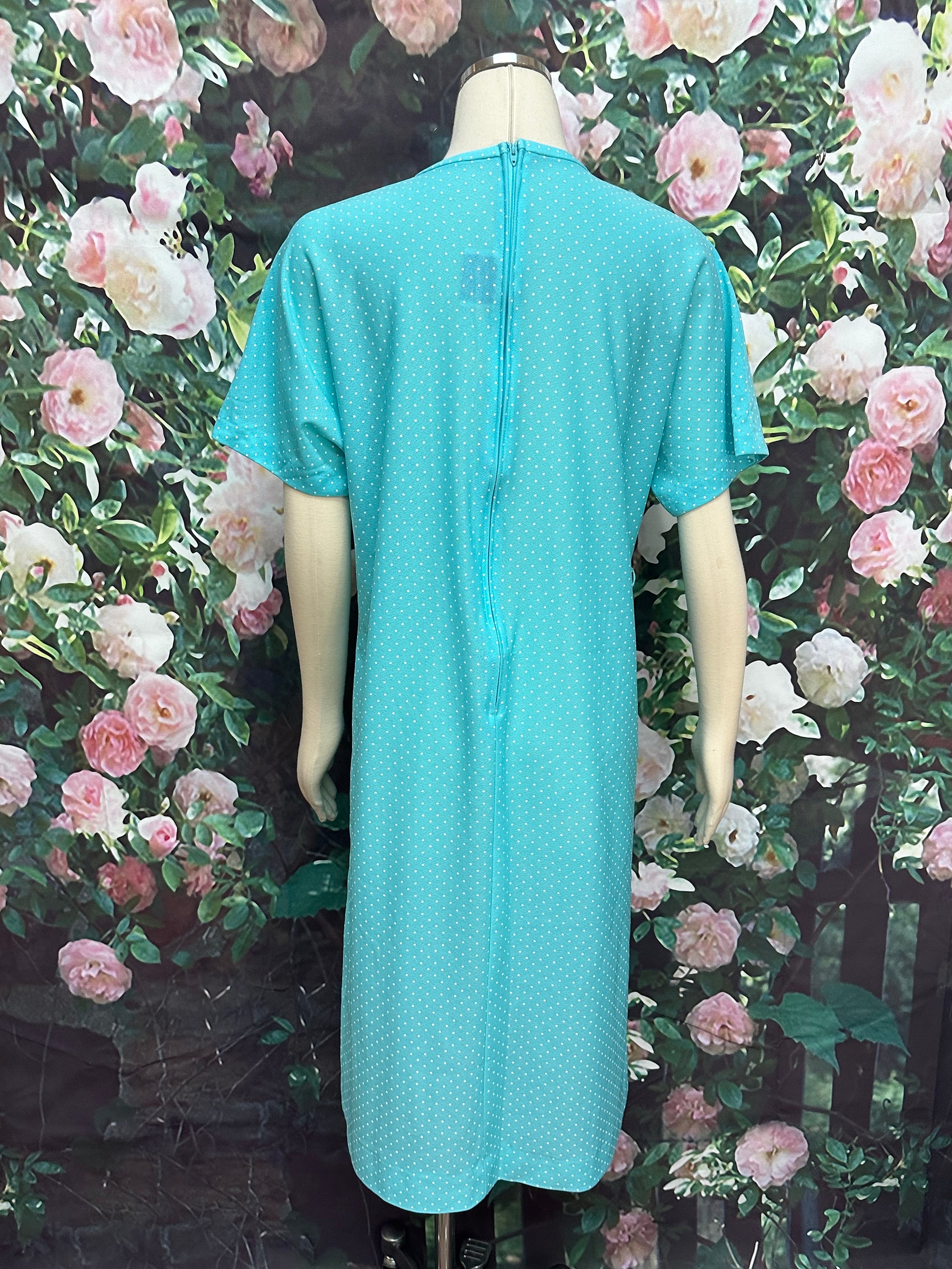 70s Lady Laura Aqua Blue Polka Dot Shift Dress Toni Todd - Etsy UK