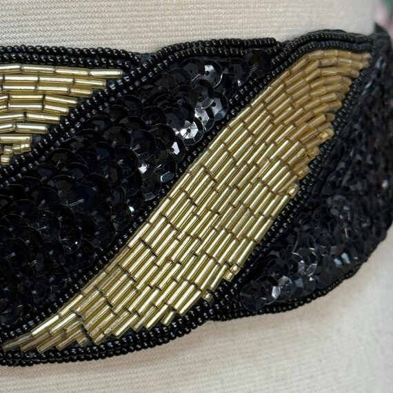 80s Black Beaded Belt Gold Beads Sequins by Concepts - Etsy display picture 1