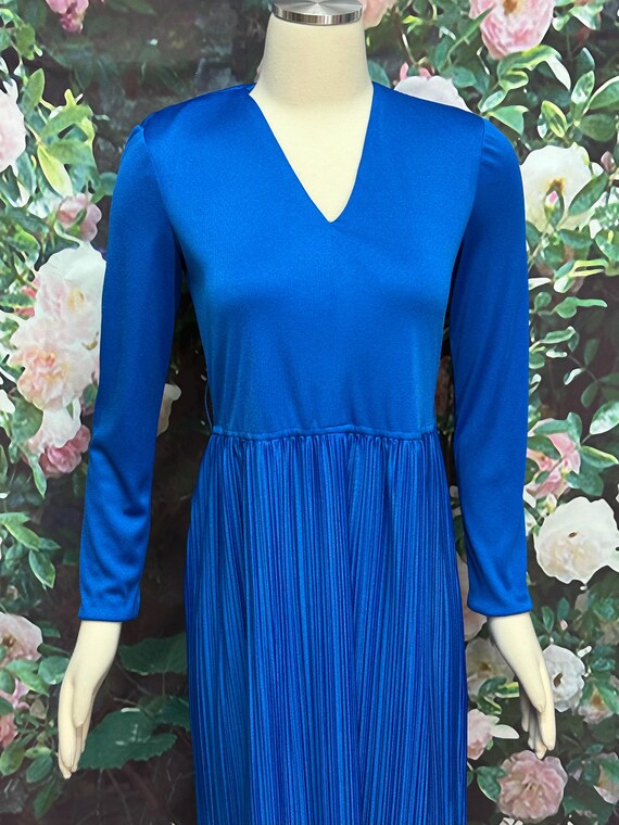 70s Neiman Marcus Blue Pleated Dress Arthur Conne… - image 2