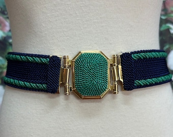 80s Gutos Blue Cord Belt Green Buckle Austria