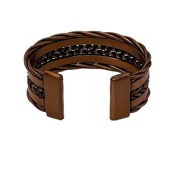 80s Copper Cuff Bracelet Woven Pattern - image 6