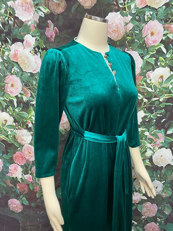 80s David Brown Green Velveteen Zip Robe Rhinestone B… - Gem