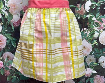 Vintage Pink Green Plaid Half Apron Vintage Kitchen