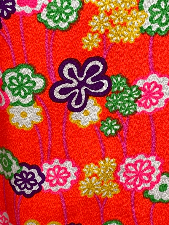 60s Eeni Meeni Hawaiian Neon Flower Barkcloth Max… - image 8