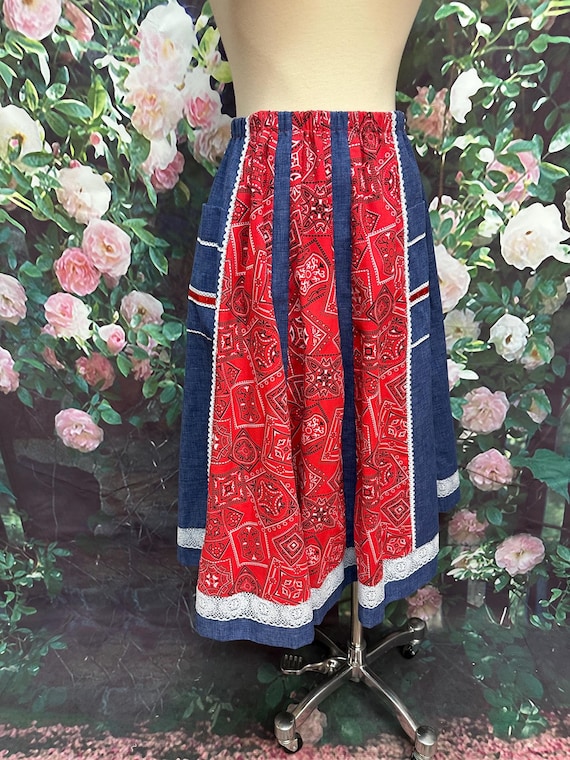 70s Red Bandanna Skirt Blue Denim Reversible Square Dance - Etsy