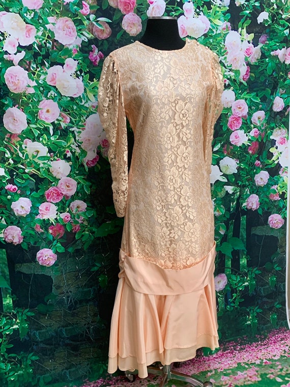Baju kurung lace peach hot sale