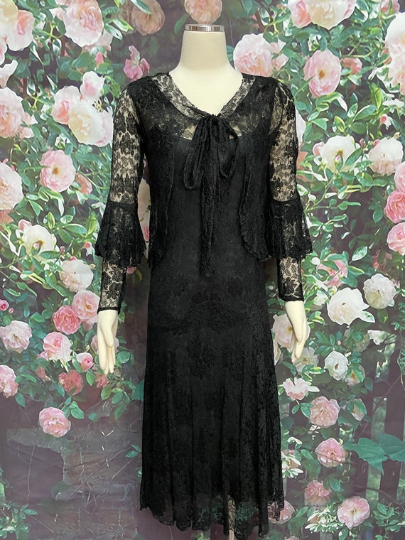 20s Black Lace Dress with Shrug Dropped Waist - image 2