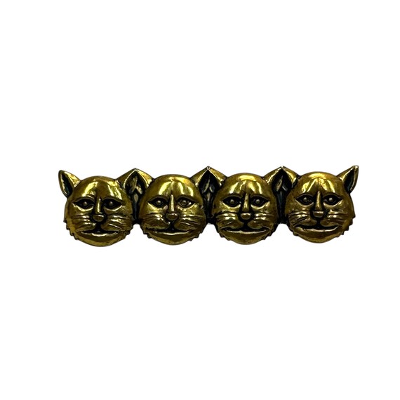 80s Gold Cat Face Bar Brooch Gift Cat Lover