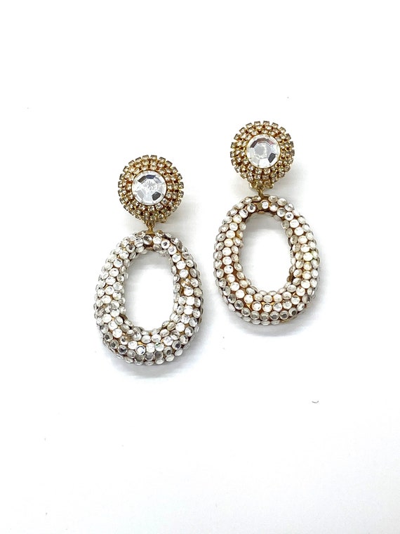 80s Deanna Hamro Clear Rhinestone Dangle Earrings