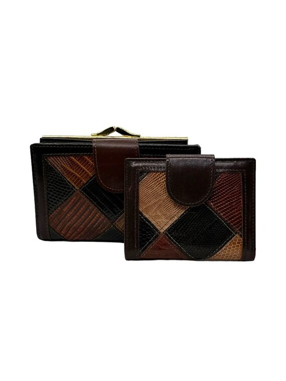 70s Bosca Brown Embossed Leather Ladies Wallet Set