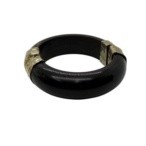 Vintage Black Horn Bangle Hinged Bracelet Hammered Fittings - Etsy