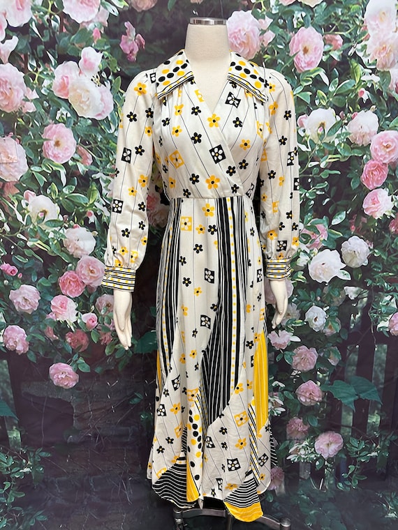 70s Julie Miller White Floral Dress Groovy Print … - image 2