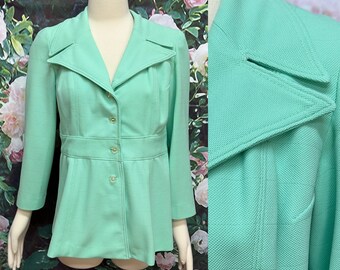 60s Mod Green Polyester Blazer Jacket Butterfly Collar