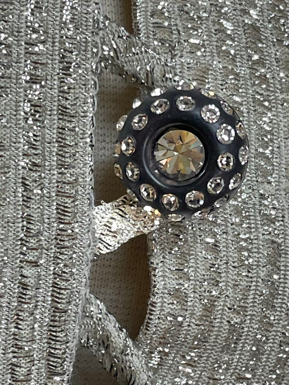 60s Silver Lurex Caftan Dress Rhinestone Buttons - image 4