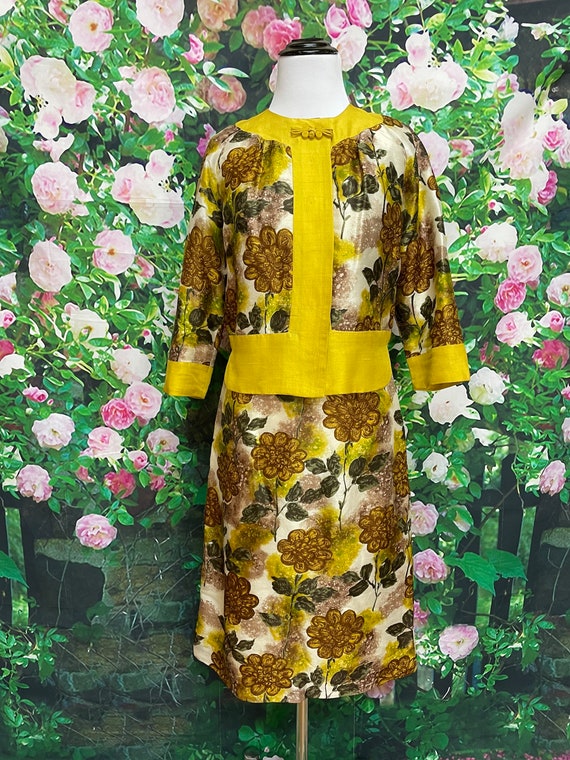 60s Malia of Hawaii Gold Floral Dress Cropped Jac… - image 2