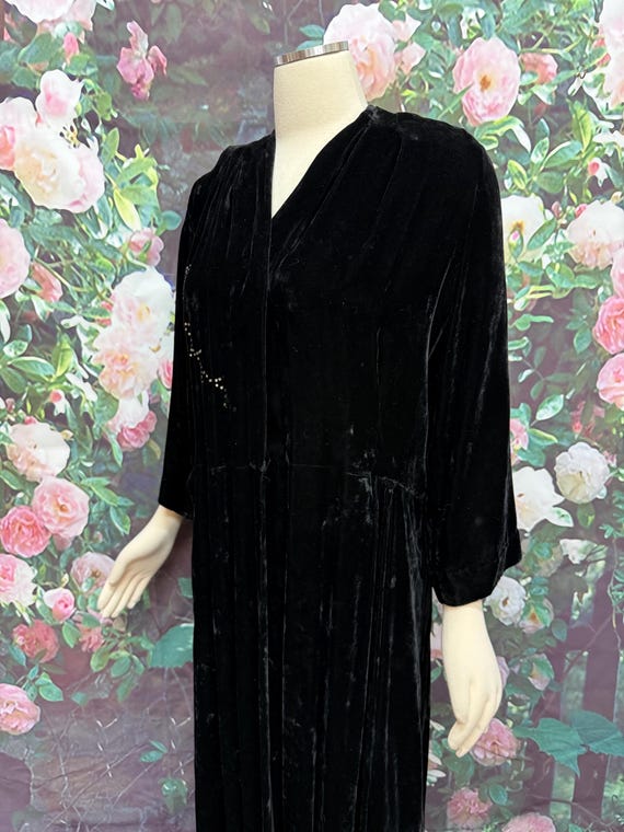 40s Kamore Black Silk Velvet Jacket Rhinestone De… - image 4