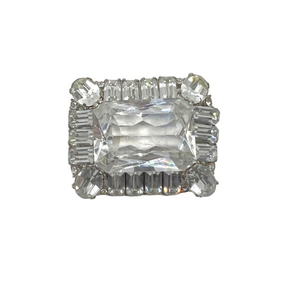 40s Extra Large Clear Rhinestone Rectangle Brooch - image 2