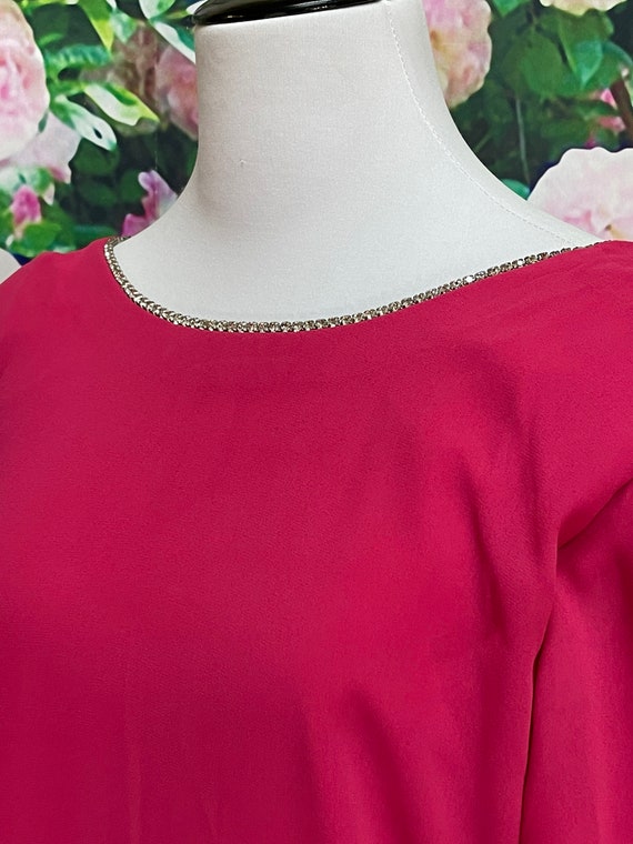 80s Miss Elliette Hot Pink Ruffle Dress Rhineston… - image 3