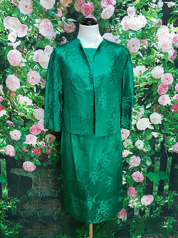 50s Dynasty Emerald Green Silk Satin Skirt Revers… - image 2