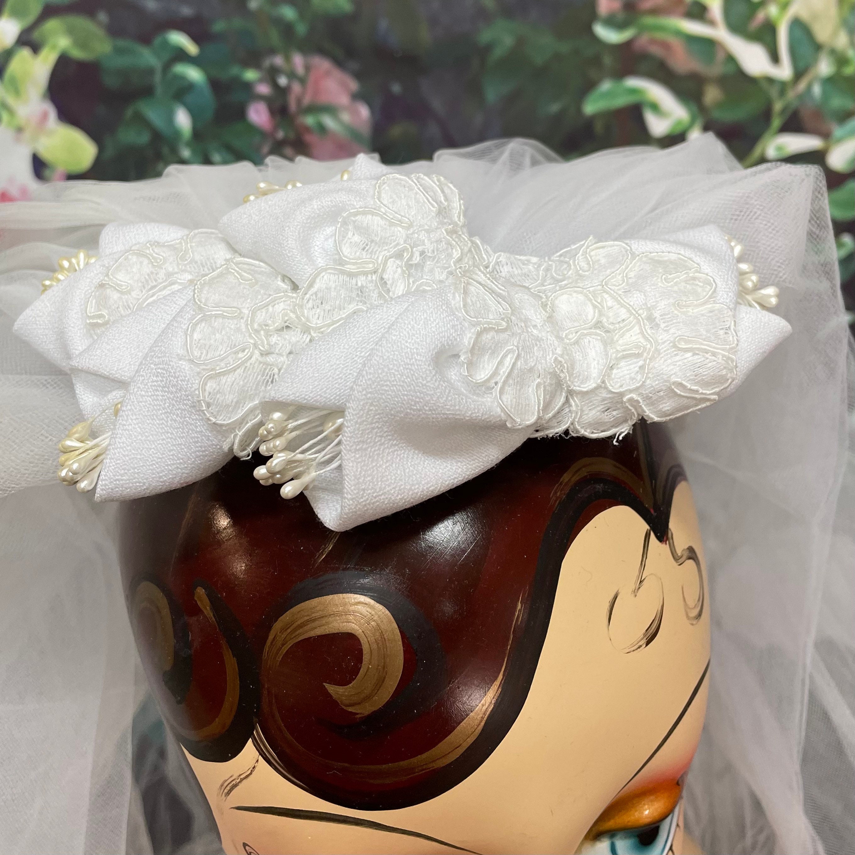 70s House of Bianchi White Bridal Bow Veil Comb - Etsy