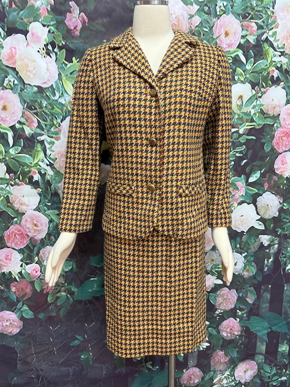 60s Lord & Taylor Brown Houndstooth Skirt Suit Long Line Jacket - Etsy