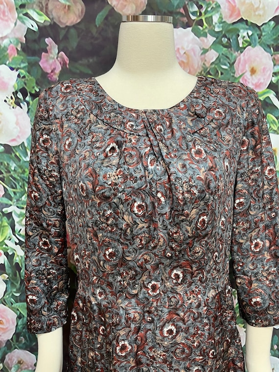 40s Mynette Gray Floral Rayon Dress Plus Size XL - image 3