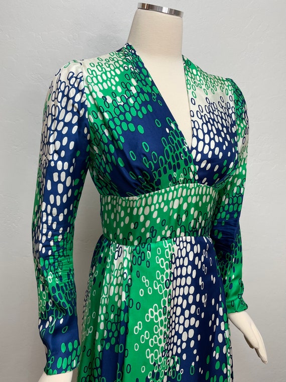 70s Elizabeth Arden Green Silk Mod Dress Small - image 4