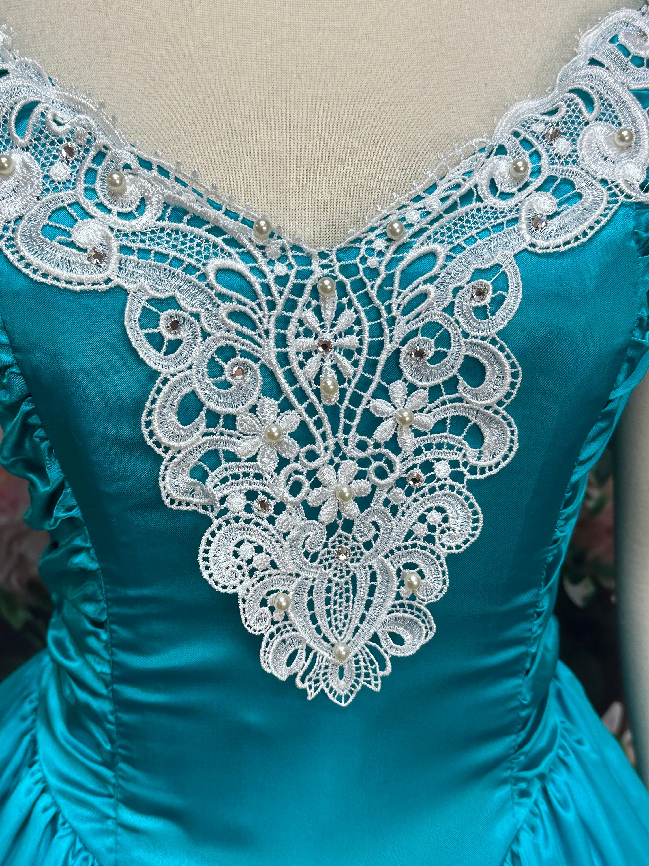 80s Zum Zum Peacock Blue Satin Southern Belle Dress - Etsy