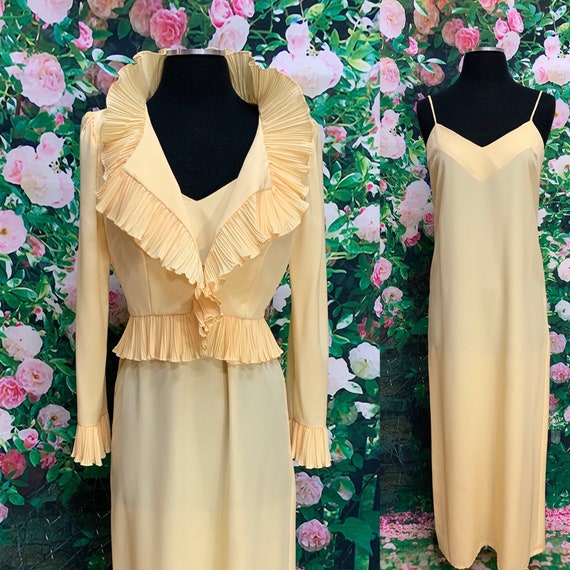70s Yellow Slip Dress Ruffle Jacket The Gilberts f