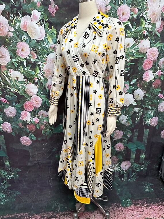70s Julie Miller White Floral Dress Groovy Print … - image 4