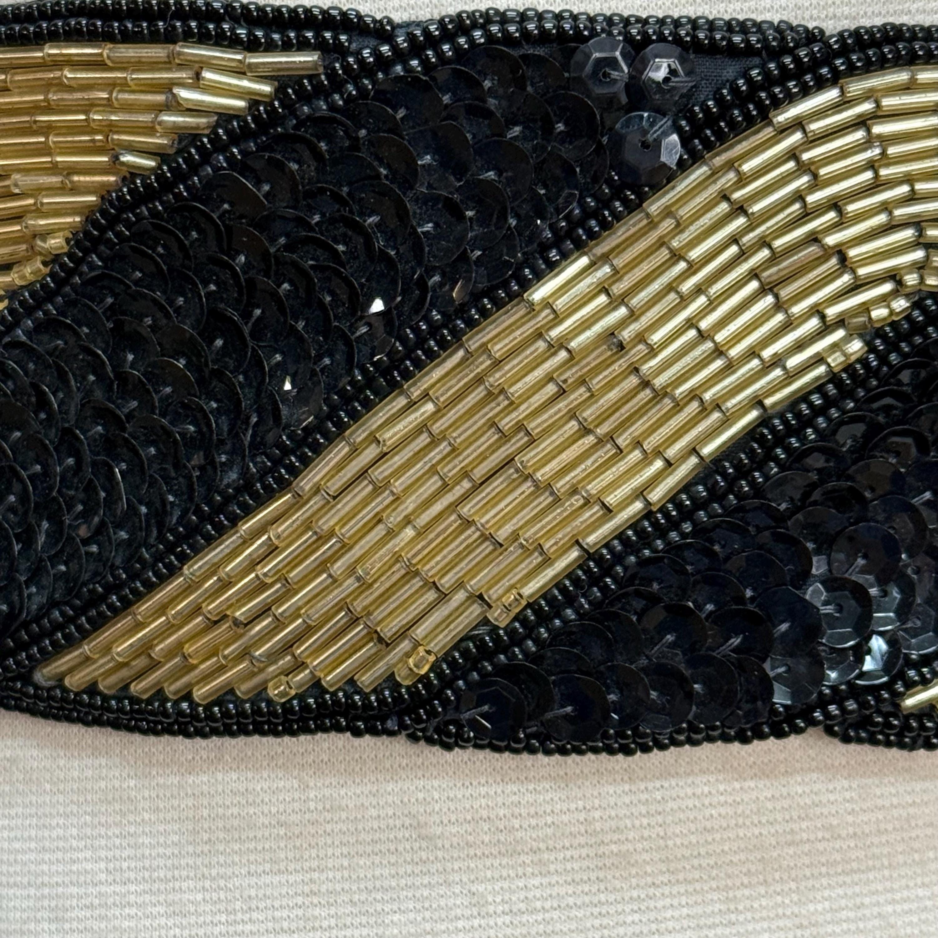 Vintage Chevron Pattern Gold And Black Beaded Belt 80s Black Beaded Belt Gold Beads Sequins by Concepts - Etsy main image 2