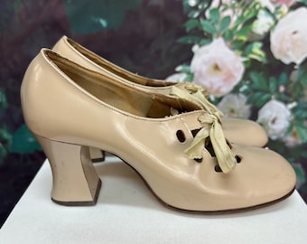 20s Tan Leather Mary Jane Shoes Spool Heel Size 5.5