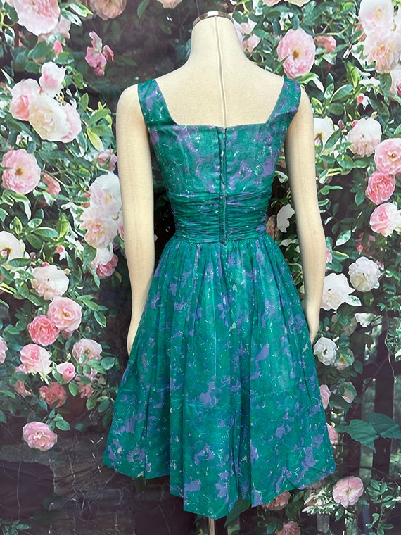 50s Joan Barrie Teal Green Chiffon Party Dress - image 9