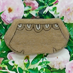 Bolso de mano con cuentas en color marfil y perlas de los años 50, estilo beige decorativo