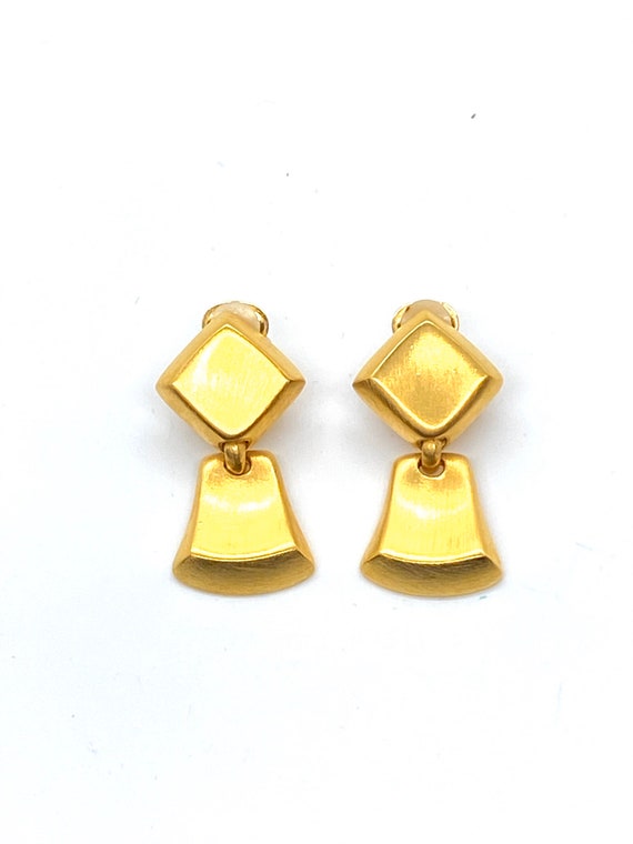 80s Ann Taylor Modernist Earrings Brushed Gold - image 3