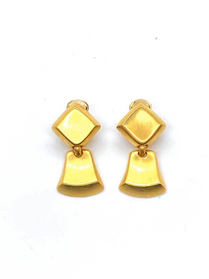 80s Ann Taylor Modernist Earrings Brushed Gold image 3