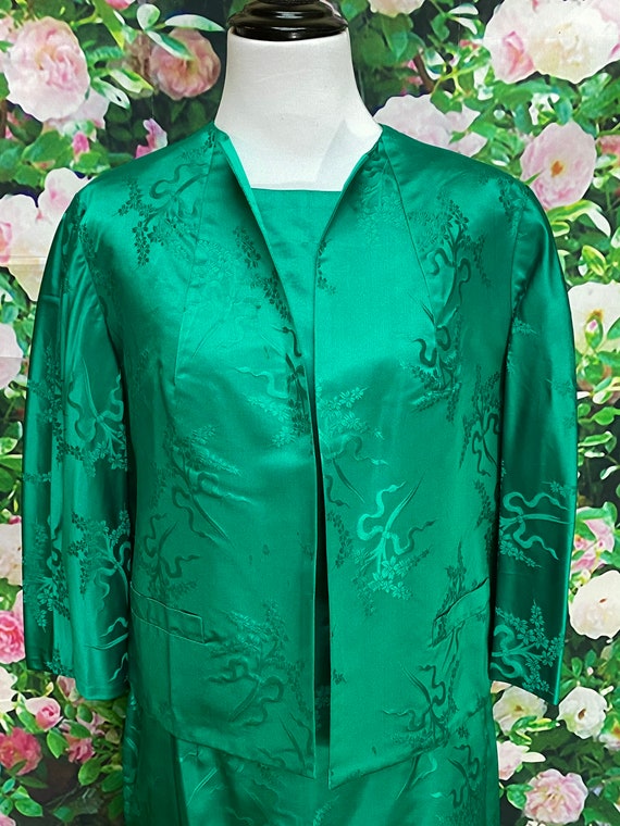 50s Dynasty Emerald Green Silk Satin Skirt Revers… - image 3