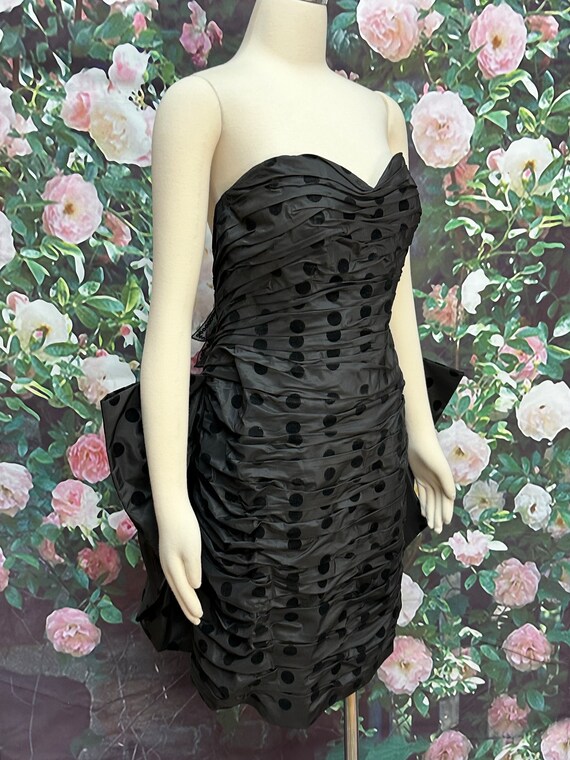 80s Peter Keppler Couture Black Silk Strapless Dr… - image 5